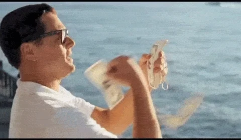 Leo DiCaprio throwing money into the ocean—wasting capital